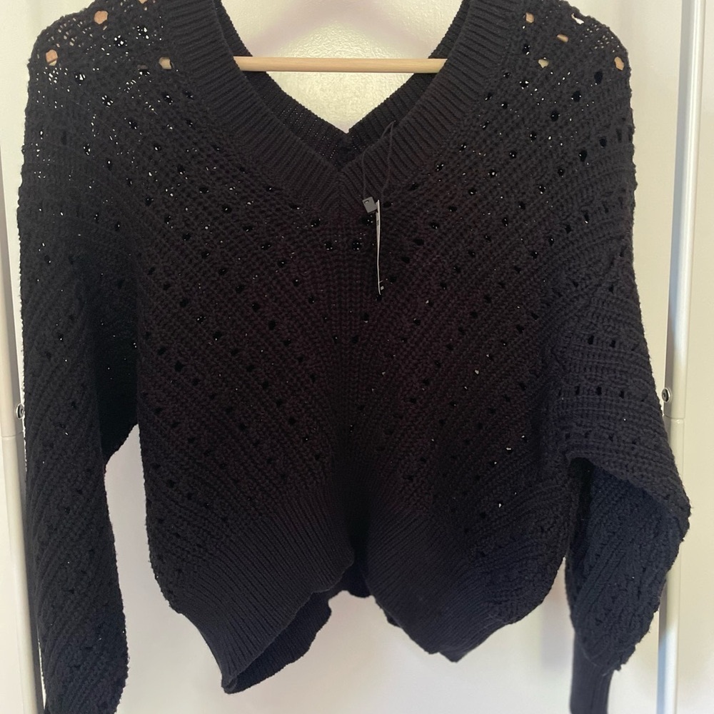 Express Cropped Black V-Neck Sweater
